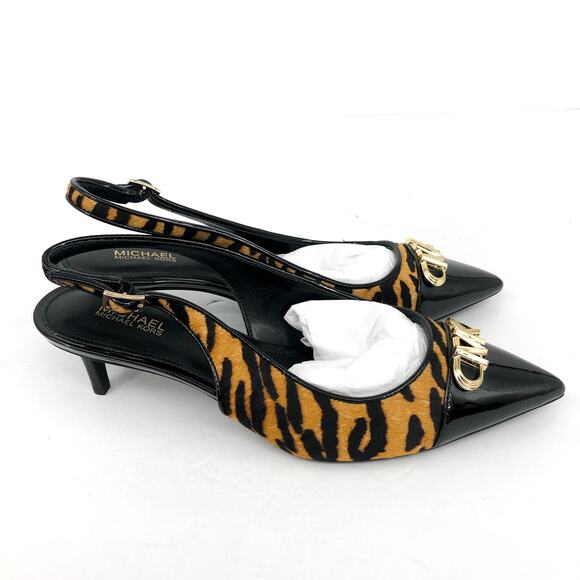 MICHAEL KORS Womens Parker Slingback Pumps 6 Tan Black Tiger Print Calf Hair NEW - Picture 3 of 11